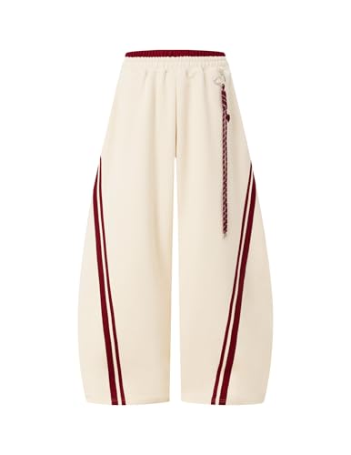 Aelfric Eden Stripes Baggy Barrel Sweatpants Elastic Double Waist Wide Leg Pants Women Men Casual Y2K Unisex Lounge Trouser Apricot Red S
