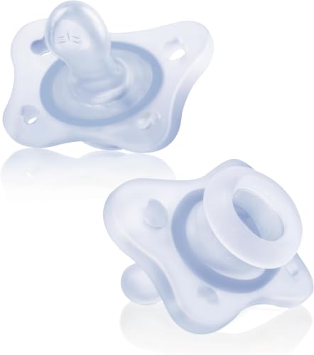 Image of Chicco PhysioForma Mini Orthodontic Pacifier, 0-2m | 100% Silicone | Supports Breathing & Oral Development | One-Piece Design | Extra Small & Light | Includes Sterilizing Case | BPA Free | Blue, 2pk