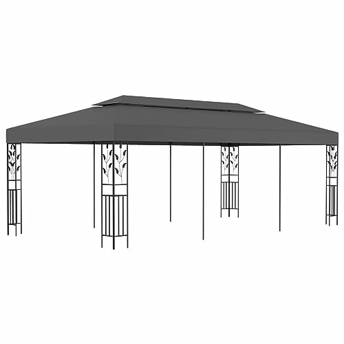 Gecheer Cenador de 3 x 6 m, color antracita, cenador de exterior, toldo, pérgola con tela, pabellón de jardín, carpa para fiestas, cenador para barbacoa, A47964