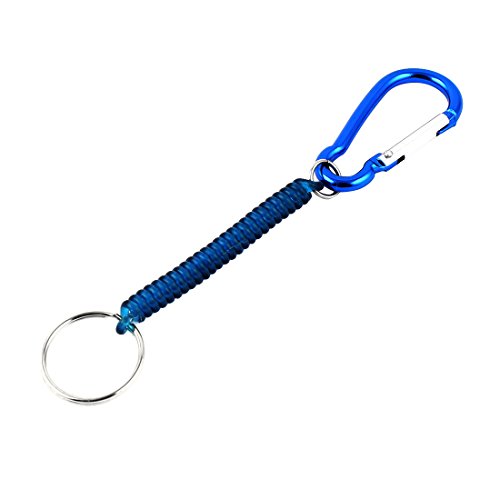 sourcing map Bleu Crochet Mousqueton Élastique Bobine Ressort Porte-clés Corde 13.5cm