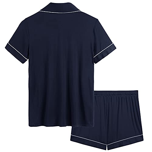 Image of Cherrydew Women Bamboo Viscose Super Soft Comfy Summer Cooling Short Sleeve Button Down Pajama Shorts Set S-XXL