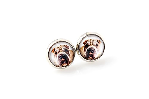 Art-Dog Pendientes foto de perro | Joyeria artesanal | Diametro 12mm | Sin níquel, color plata | Idea para regalo | Shar-Pei