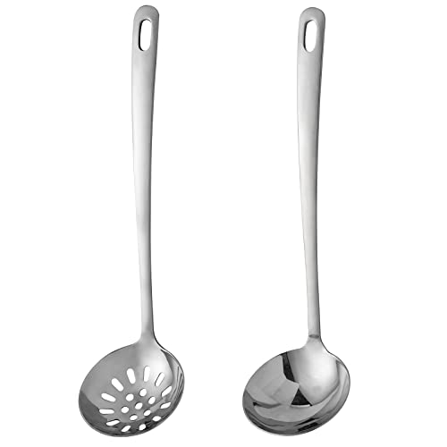 304 Stainless Steel Flatware Serving Utensils, Skimmer Slotted Spoon and Soup Ladle,Serving Utensil Set,[Rustproof, Heat Resistance,] Dishwasher Safe (Skimmer Slotted Spoon and Soup Ladle)