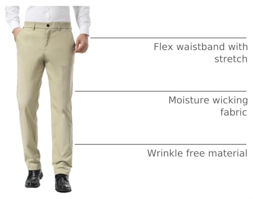 Image of Plaid&Plain Men's Slim Fit Dress Pants Stretch Khaki Pants Wrinkle Free