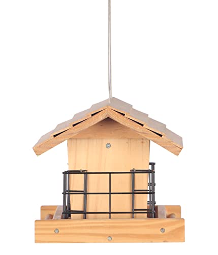 Dehner Natura Premium Wildvogel Futterhaus Aosta, Futterstation für Wildvögel, Vogelhaus robust / hängend, inkl. Aufhängevorrichtung, ca. 17.5 x 19 x 28 cm, aus FSC-zertifiziertem Kiefernholz, braun