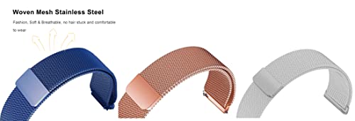 Image of ACM Pack of 3 Watch Strap Magnetic Loop 20mm compatible with Compaq Q Watch Smartwatch Metal Chain Band (Blue /Rose Gold Pink /Silver)