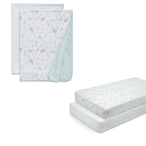 Image of Delta Children 100% Organic Cotton Fitted Crib Sheets, Sea Life + 100% Organic Jersey Cotton Baby Receiving Blankets – 30x40 Inches, GOTS Certified (Pack of 2) (Bundle)