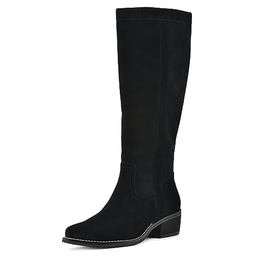 WHITE MOUNTAIN Women's Shoes Altitude Stack-Heeled Tall Boot, Black/Suede, 9.5 W