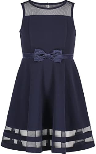 Calvin Klein Girls' Sleeveless Party Dress, Fit and Flare Silhouette, Round Neckline & Back Zip Closure, Navy, 8