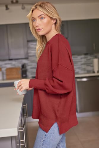 Image of LILLUSORY Women's Oversized Batwing Sweaters 2026 Fall Outfits Trendy Crewneck Knit Side Slit Fashion Pullover Tops