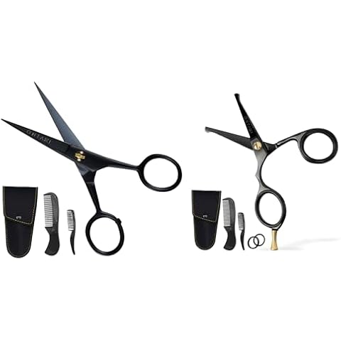 Pack of 2 ONTAKI 5" German Steel Beard & Mustache Scissors & 4.2" Japanese Steel Round Tip Beard & Mustache Scissors Cover