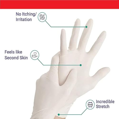 Image of Latex Gloves | 50 Pairs |(100 Pieces) 1 Box| Large | Disposable | Surgical | Non Sterile | Medical Examination | All-Purpose | Less Powdered | Cleaning|Ambidextrous