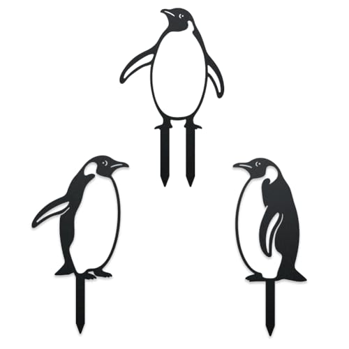 WADORN ペンギンメタル装飾ガーデンステーク3個 ペンギンのシルエット メタル 屋外像 動物 ガーデンオーナメント ギフト ブラックヤード アートデコレーション 屋外 裏庭 芝生 テラス 歩道用