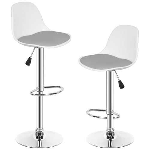 XUANYU Lot de 2 Tabourets de Bar avec Dossier, Assise Confortable, Repose-Pieds, Réglables en Hauteur 60 cm à 81 cm (23,6