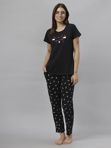 Image of DZZO Women's Cotton Printed Night Suit Set of T-Shirt & Pyjama, Night wear Dress, Relaxed wear for Women /Girls
