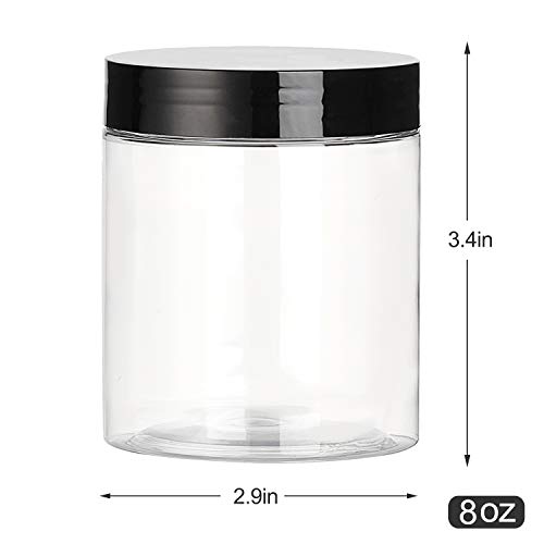 8 OZ Plastic Jars with Lids, 24 Pack Clear Plastic Slime Containers for Kitchen and Household Food Storage of Dry Goods, Creams and More, BPA Free