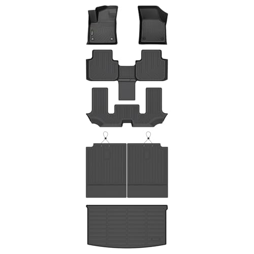 Image of HAFIDI Floor Mats & Cargo Liner Set Fit for 2018-2025 2026 VW Atlas (6 Passenger Bucket) All Weather Protection TPE Anti-Slip Car Full Set Floor Liners Fit for Volkswagen Atlas Accessories - Black