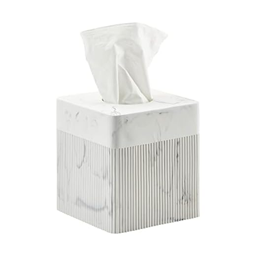 White Tissue Box Cover Square Resin Tissue Holder for Home Decor, Hand Poured Marble Ribbed Cube Tissue Box Holder – 5.5 Inch Heavy Duty Luxury Tissue Box Case for Bathroom, Living Room, Office
