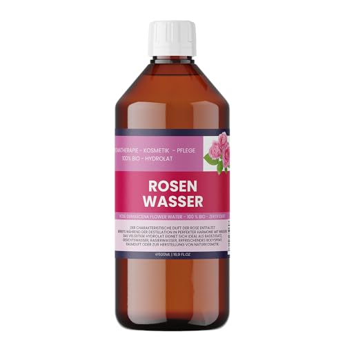 Agua de rosas orgánica de 500 ml (2 x 250 ml) – 100% pura rosa damascena hidrolato para rostro, cabello y cosméticos DIY – Agua de rosa orgánica