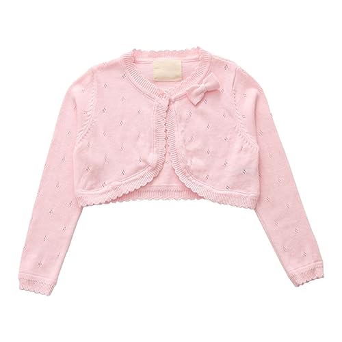 Girls 𝗦hrugs B𝗼lero Long Sleeve Cardigan Kid Button Closure Sh𝗿ug Crop Top Part𝘆 Church Dress (Pink, 5-6 Years)