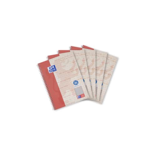 Oxford Recycling Collegeblock A5 kariert mit Rand, 80 Blatt, 5 Stück