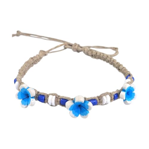 Pulsera tobillera de cáñamo ajustable con cuentas azul turquesa brillantes