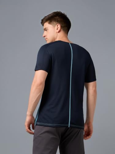 Image of TECHNOSPORT Men's Slim Fit Color Block T-Shirt, Technocool Quick Dry Anti-Microbial Short Sleeve Sports Tee for Gym, Running, Training & Everyday Wear