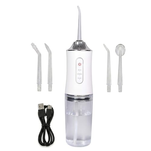 Image of L'UVERA Portable Water Flosser for Teeth, Cordless Oral Irrigator with 3 Cleaning Modes, 4 Jet Tips, 230ML Detachable Water Tank, USB Rechargeable Dental Flosser for Home & Travel (White /Green /Pink)