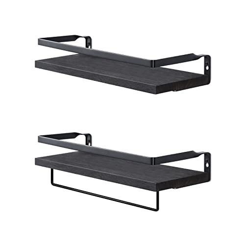 Soduku Floating Shelves Wall Mounted Storage Shelves For Kitchen, Bathroom,Set Of 2 (Black) #TOP6
