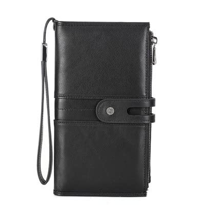 Skórzany portfel, Damska kopertówka długi portfel portmonetka o dużej pojemności z etui na telefon torebki damskie etui na karty(Black)