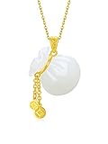 ZHOU LIU FU 24K Solid Gold Pendant for Women, Real Pure Gold White Nephrite Jade Jewelry Dainty Lucky Fortune Bag Pendant for Men Girlfriend (Not Include Necklace)