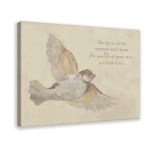 Christian Wall Art Sparrow Scripture Canvas Print Religious Decor for Living Room, Encouragement Gifts for Women, Bible Verse Signs for Bedroom, Comforting Spiritual Home Accent