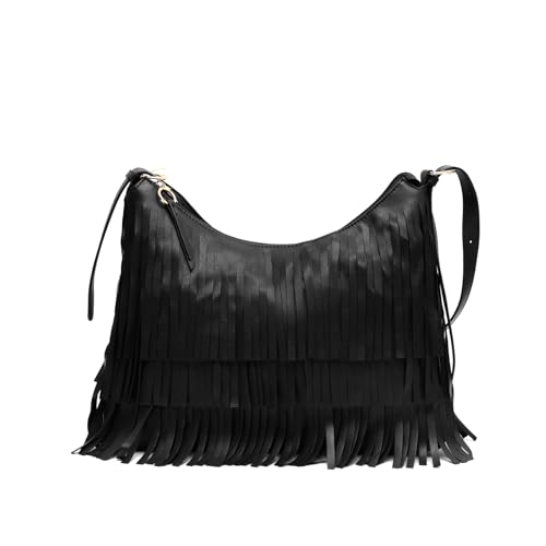 MISAKO Tasel bolso de hombro con flecos Mujer - Tasel Negro 24x36x12cm
