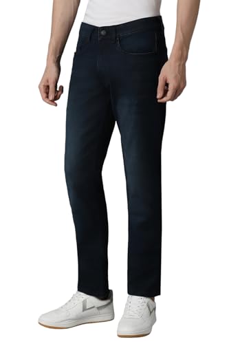 Image of Louis Philippe Men's Slim Fit Mid Rise All Day Comfort, Premium Twill Jeans