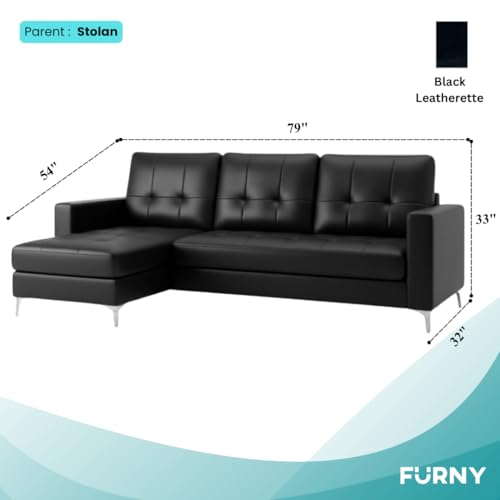 Image of CASASTYLE Madison 4 Seater Leatherette LHS L Shape Sofa Set (Black) Premium Finish | Ideal for Living Rooms