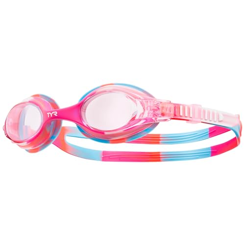 TYR Swimple Tie-Dye Kids' Swim Goggles - Non-Mirrored Swimming Goggles for Competitive Training and Recreation - Anti-Fog, UVA/UVB Protection, Watertight Seal - Pink/White
