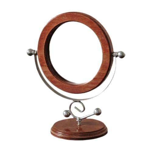 Bhuun メイク用木製化粧鏡、寮のデスクトップ用回転デザイン, 銀色