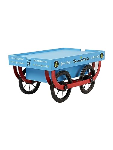 Ek Do Dhai Namaste Thela Wooden Cart Trolley | Platter Tray for Snacks & Appetizers | Best for Serving | Blue | Designer Multicolor | Pack of 1
