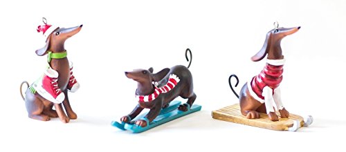 Perfectly Festive - Winter Sports (Sledding, Skiing And Skating) Dachshund Christmas Tree Ornament Gift (Set Of 3) #TOP19