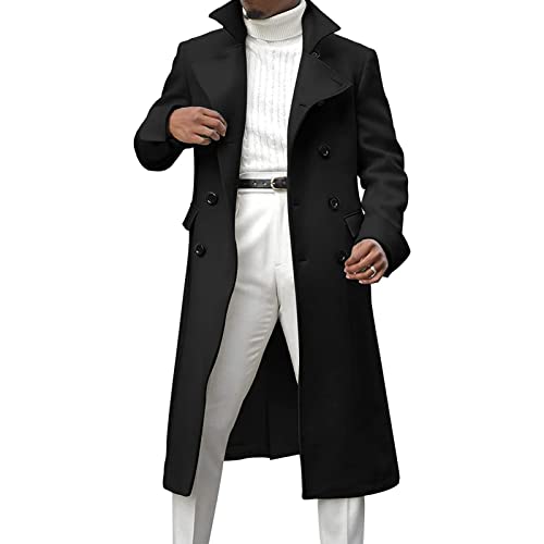 Men's Double Breasted Long Trench Coat Winter Notch Lapel Windbreaker Overcoat Casual Slim Business Pea Jacket3