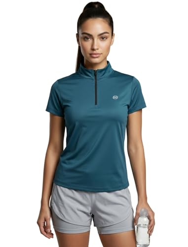 Image of PUMP'D Dry Fit Women's Half Zip Activewear Synthetic Regular Fit T-Shirt | Gym & Yoga