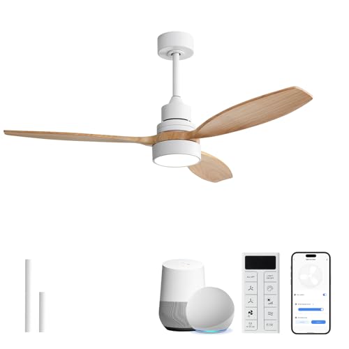 Image of Sofucor 52 Inch Solid Wood Smart Ceiling Fans with Lights and Remote, Works with App /Alexa /Google, 6-Speed Outdoor Ceiling Fan with Light, 3 Blade Ceiling Fan, Quiet DC Motor for Living Room Patio