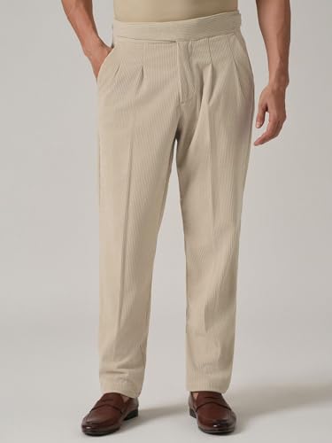 Image of Banana Club Men's Corduroy Gurkha Pants - Classic Cream Cotton Trousers with Regular Fit and Distinctive Waist Design for Casual Wear