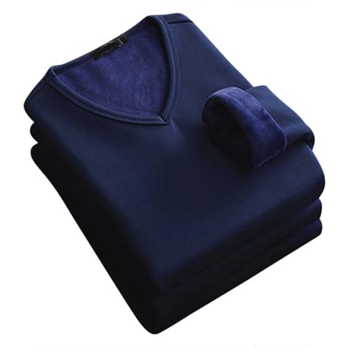 Capa base con forro polar pesado para hombre, capa base térmica con cuello en V, elegante y versátil, ropa interior térmica clásica, minimalista, cómoda e informal, azul, XXL