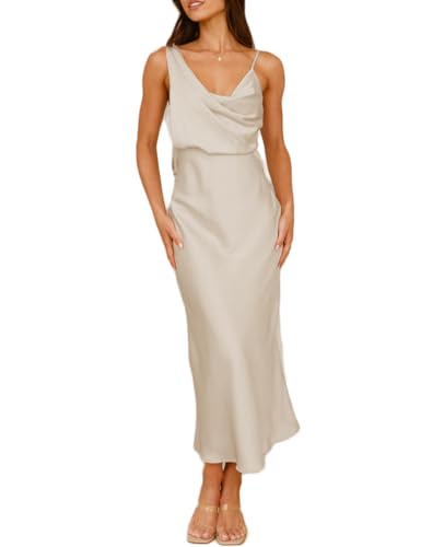 Abito midi in raso con collo ad anello