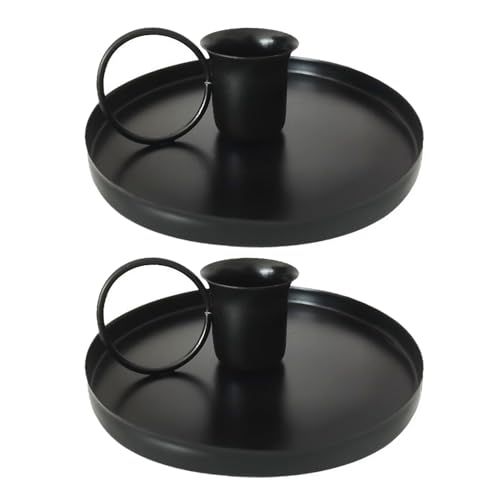 2 metalen ijzeren kandelaars, antieke ijzeren kandelaars, cilindrische kegelvormige kandelaars, geschikt voor kerstdecoratie, huwelijksdecoratie kandelaars en chique kandelaars. (Zwart)