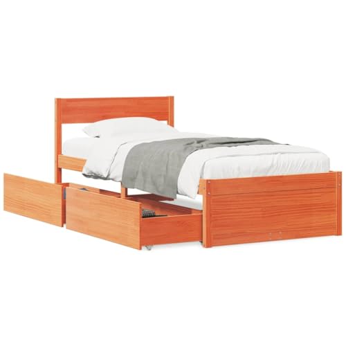 Homgoday Massivholzbett mit Schubladen Stauraumbett Bettrahmen Holzbett Schubladenbett Einzelbett Bettgestell Bett mit Kopfteil für Schlafzimmer...