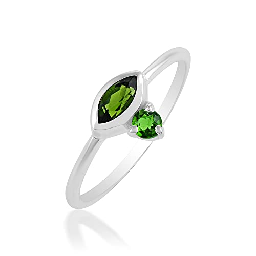 Bague diopside vert argent minimaliste style élégant quotidien