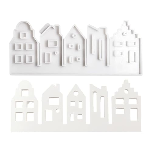 Anulely Molde de casa para yeso, molde de decoración de la casa, molde de silicona de cinco cavidades, inserto de casa para portavelas de té, molde de fundición
