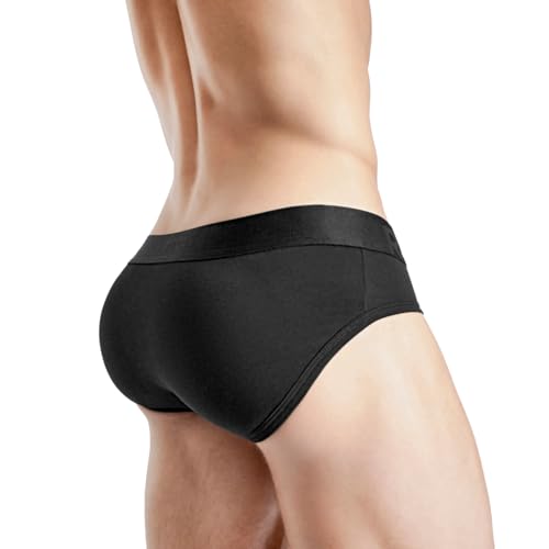 Rounderbum Men’s Padded Underwear Briefs – Black, Large – Butt Lifting, Body Shaping Brief...
